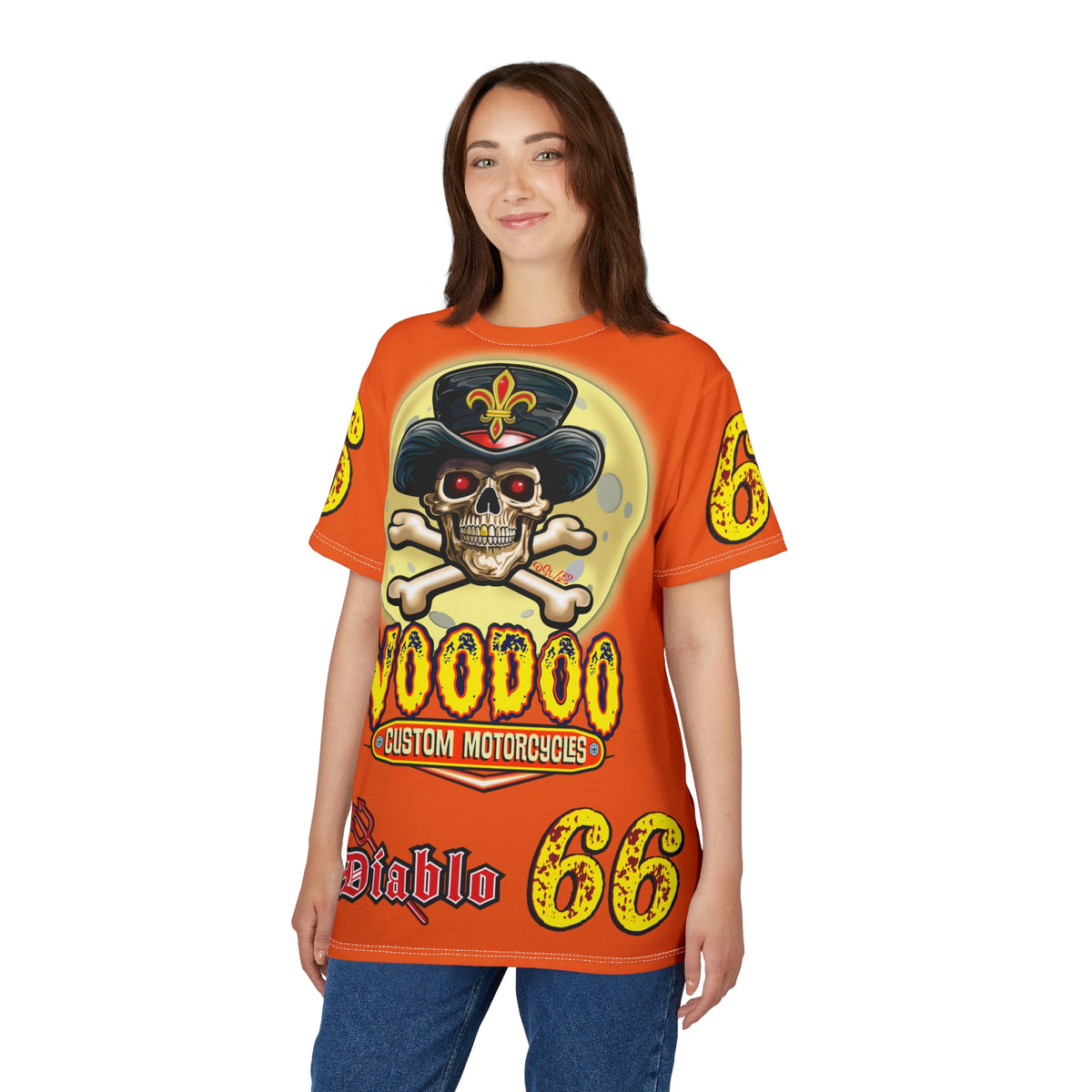Voodoo Custom Motorcycles Unisex HiViz Tee, Edgy Graphic Shirt, Motorcycle Apparel, Skull T-Shirt, Perfect for Bikers