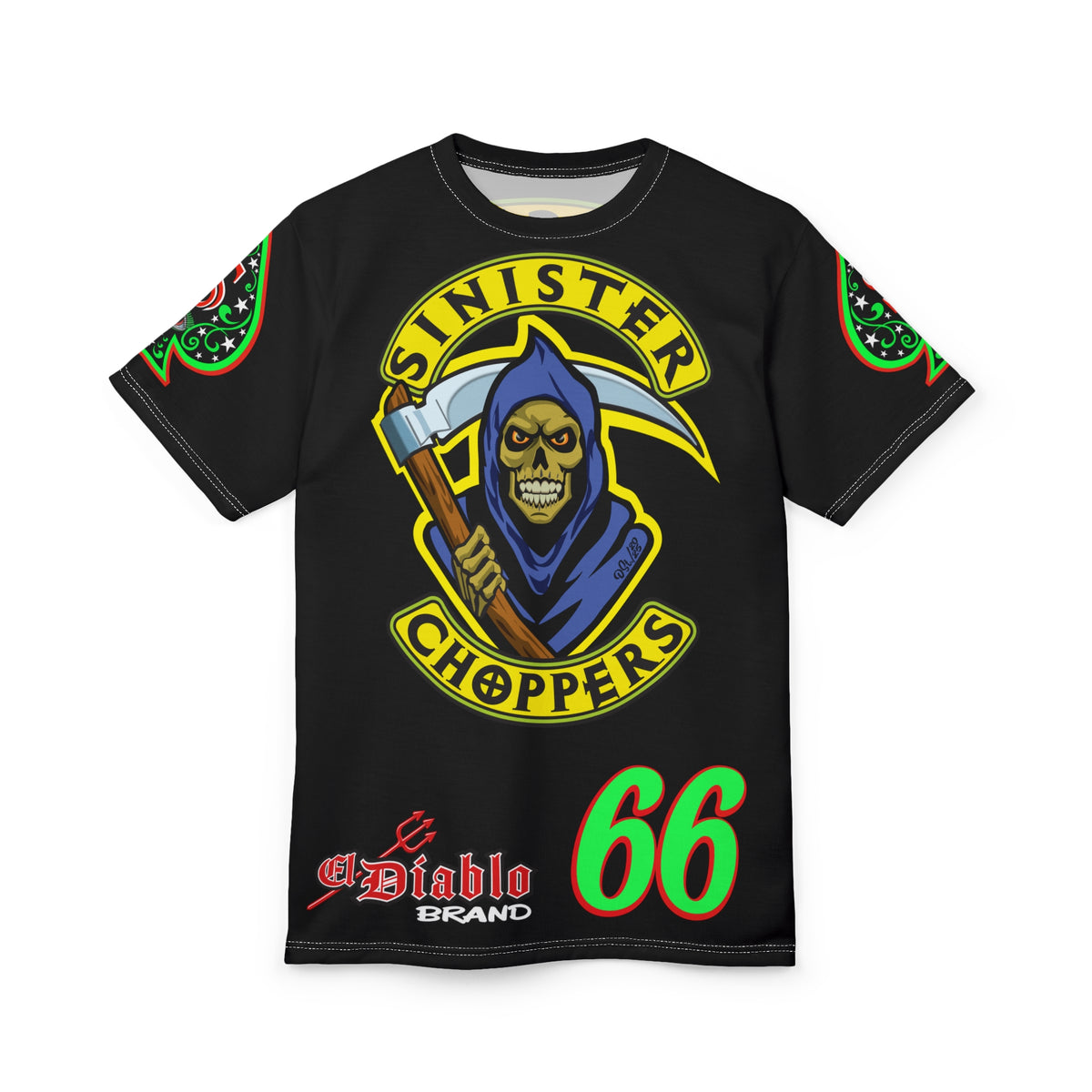 SRT Sinister Choppers Reaper Super Tee - Gothic Graphic T-Shirt for Motorcycle Riders