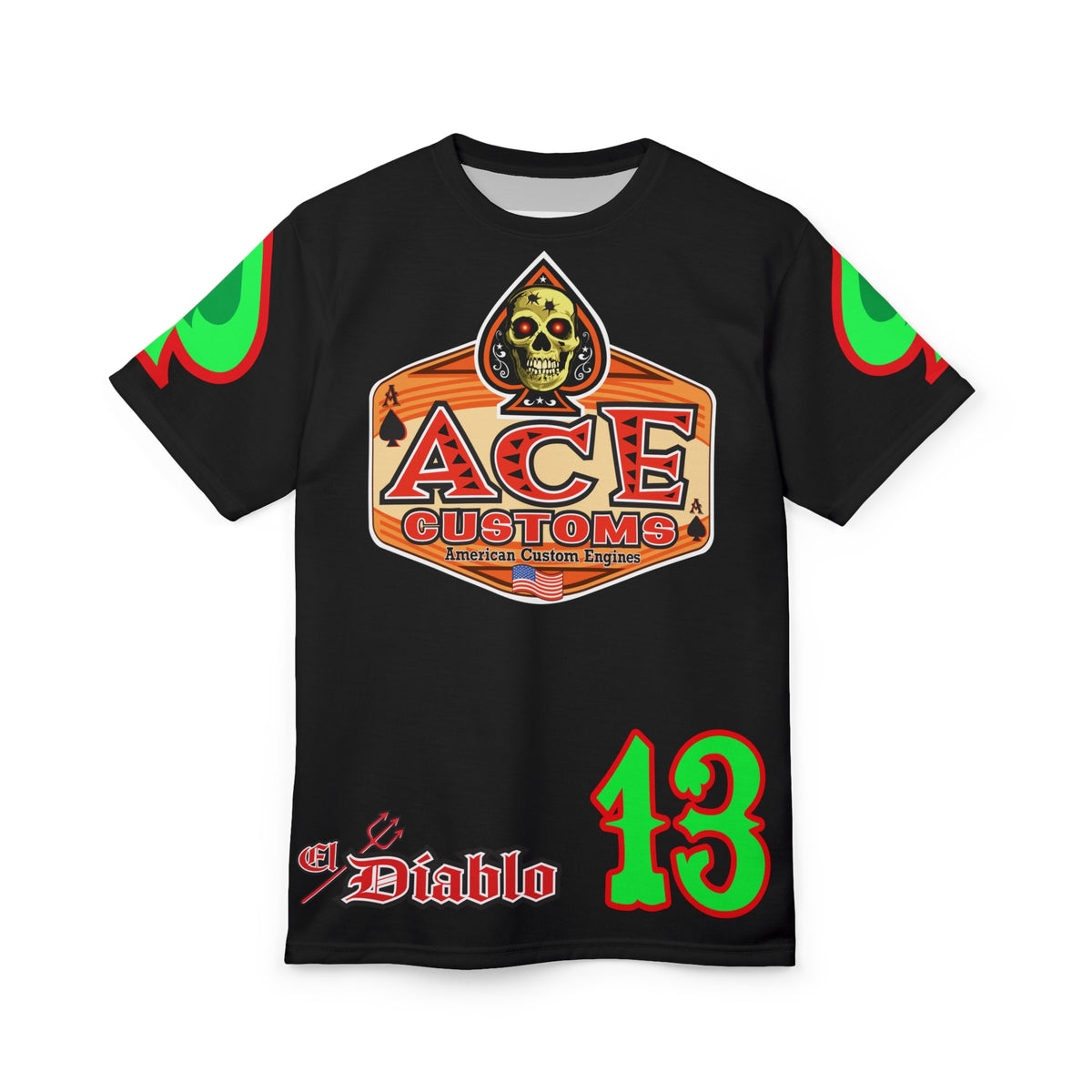 American Custom Engines ACE - Special Lumina Green  Ace of Spades Death Card High visibility Graphics