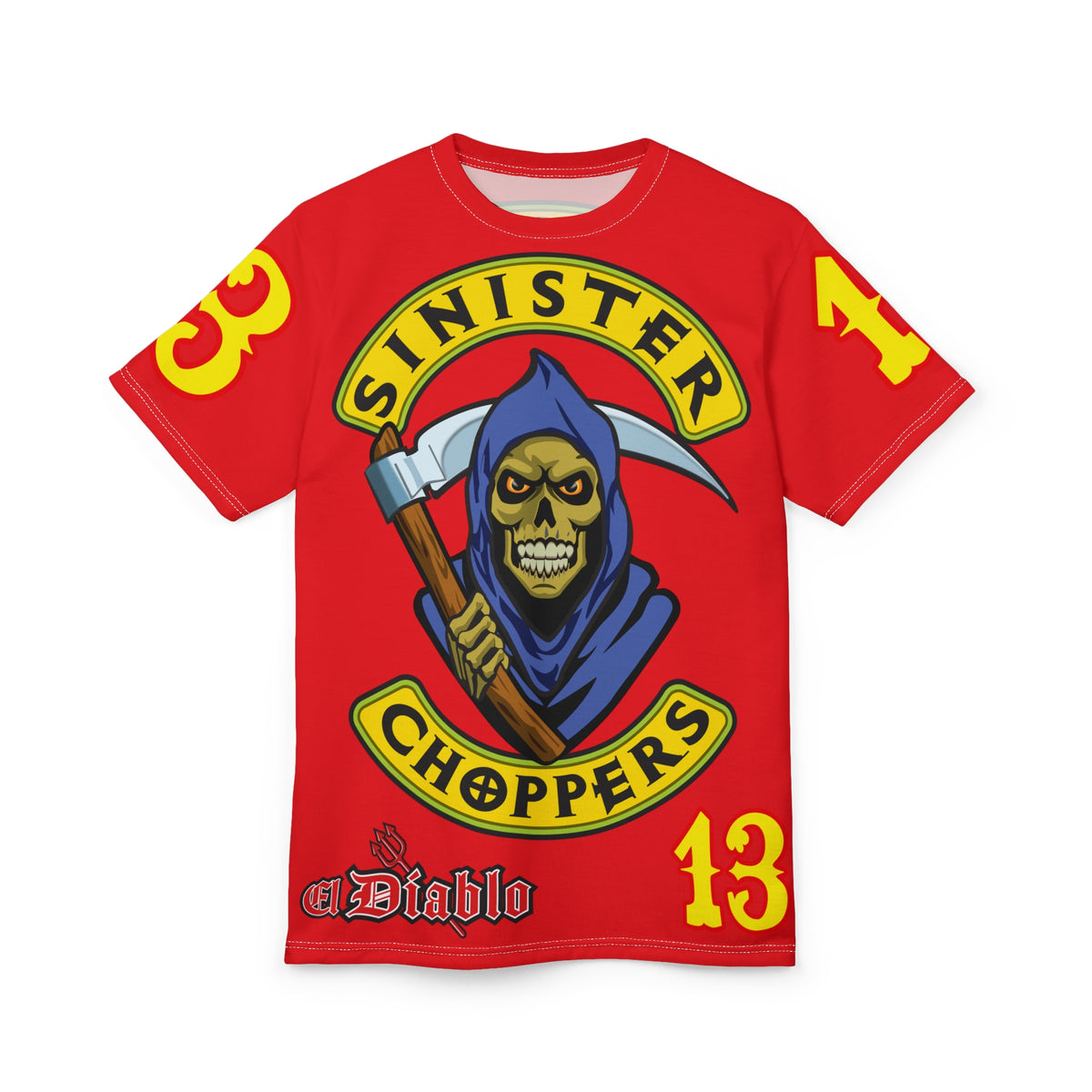 Sinister Choppers Reaper HiViz Super Tee - Unisex Skull Design for Bikers