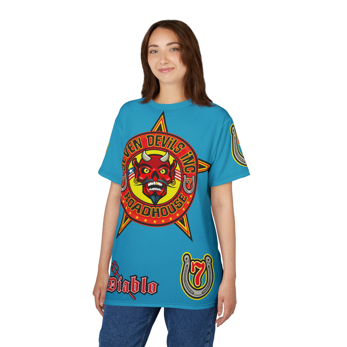 Seven Devils Inc. Roadhouse  Graphic Tee - Custom Motorcycle Riding Super Tee, Edgy Streetwear Perfect Fit & Comfort Biker Wear