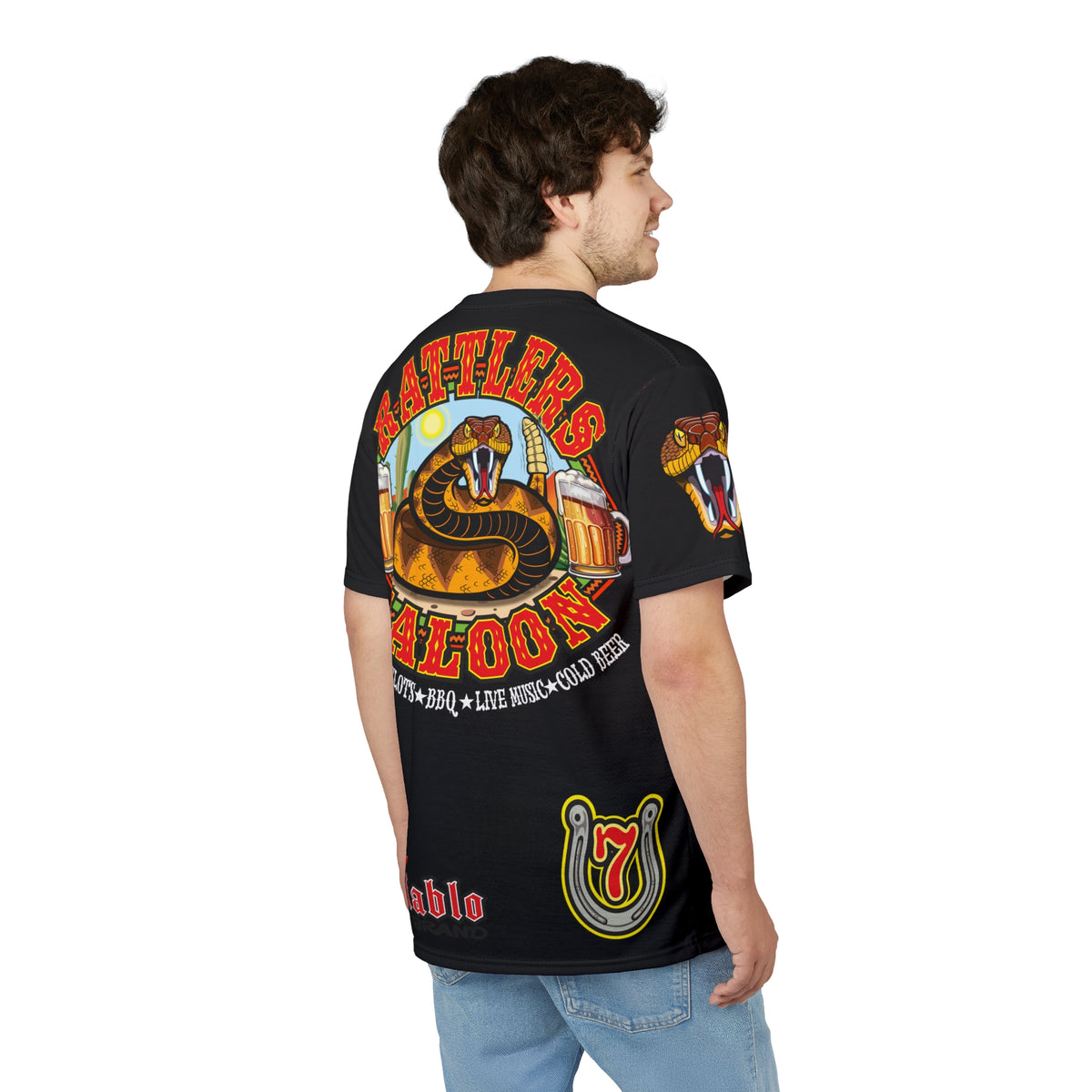 Rattlers Saloon  BADAZZ BLACK SUPER TEE — Vintage Biker 66 Graphic Shirt