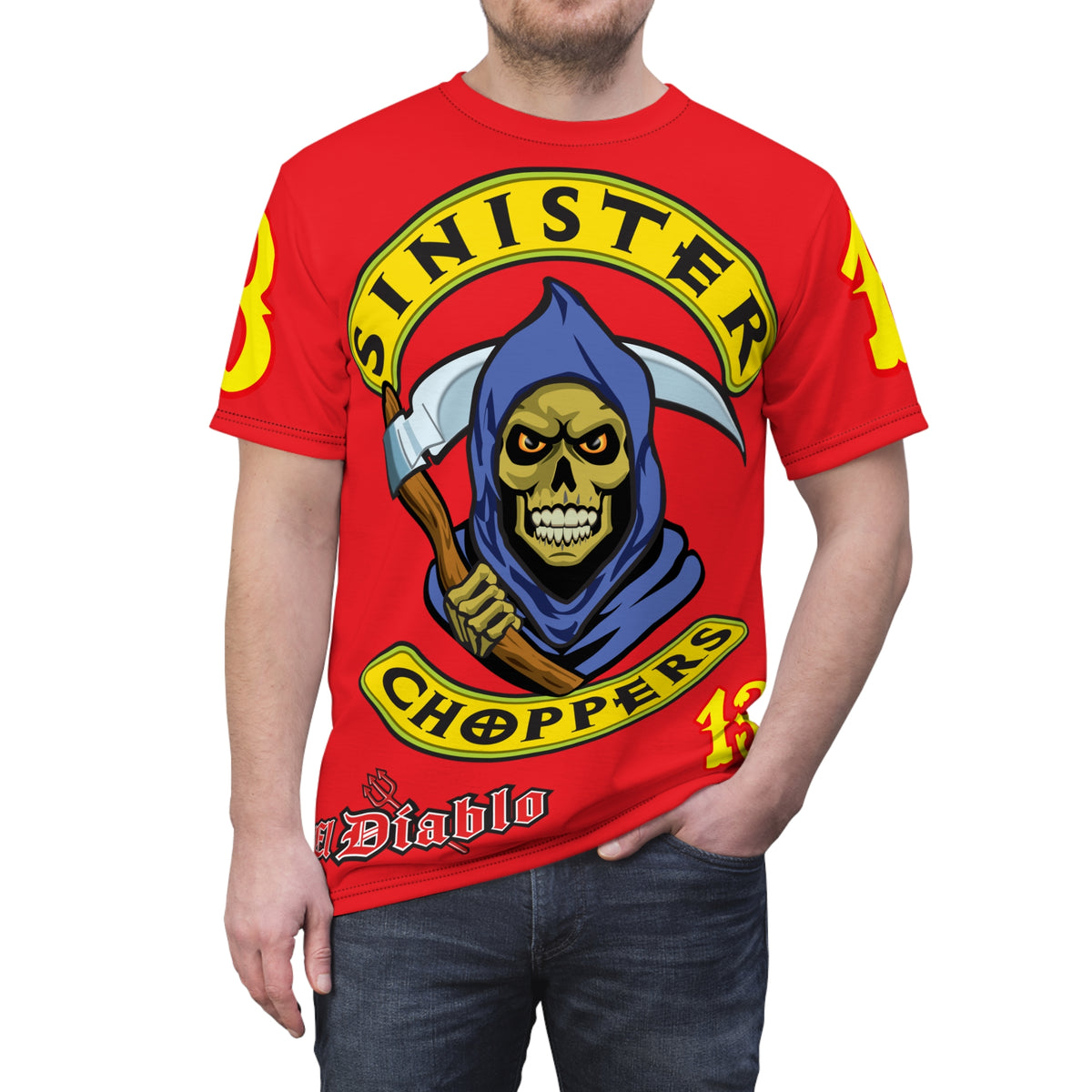 Sinister Choppers Reaper HiViz Super Tee - Unisex Skull Design for Bikers