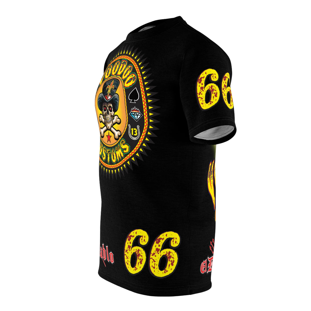 Voodoo Custom Motorcycles Black Magic HiViz Tee, Edgy Graphic Biker Shirt