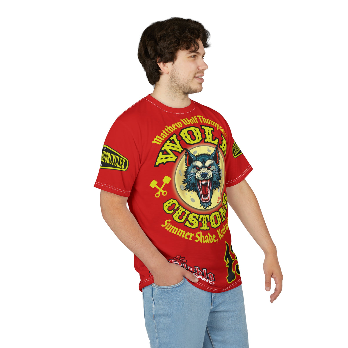 MWT Wolf Customs 13 Black with HiViZ Lumina Graphics -- Super Tee — Retro Motorcycle Club Shirt, The Best Biker Riding Tee EVER !!!
