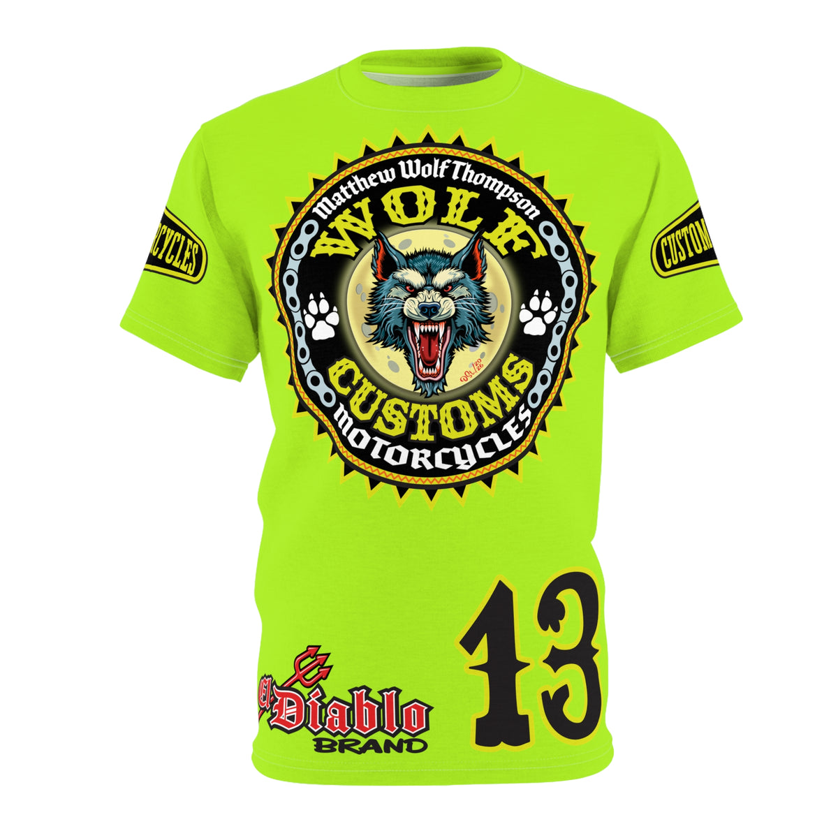 VERY SPECIAL MWT Wolf Customs Lumina Green XL HiViZ Graphics Super Tee —  The Best Biker Riding Tee EVER !!!