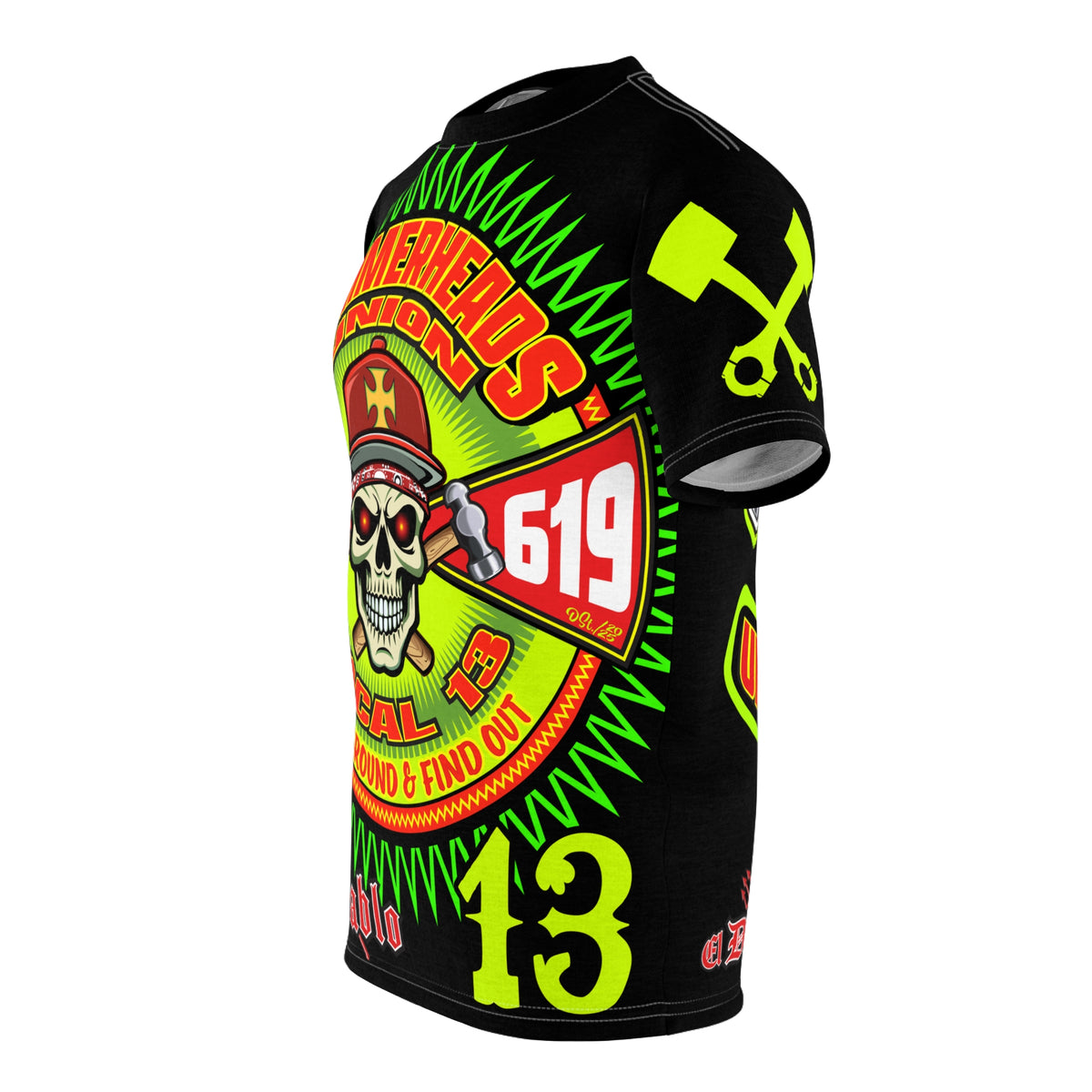 Hammerheads Union Local 13 - GIANT GRAPHICS !!!!!! SoCal 619 Special Edition - Custom HiViz Motorcycle Riding Tee Shirt _ Super Comfort and Fit