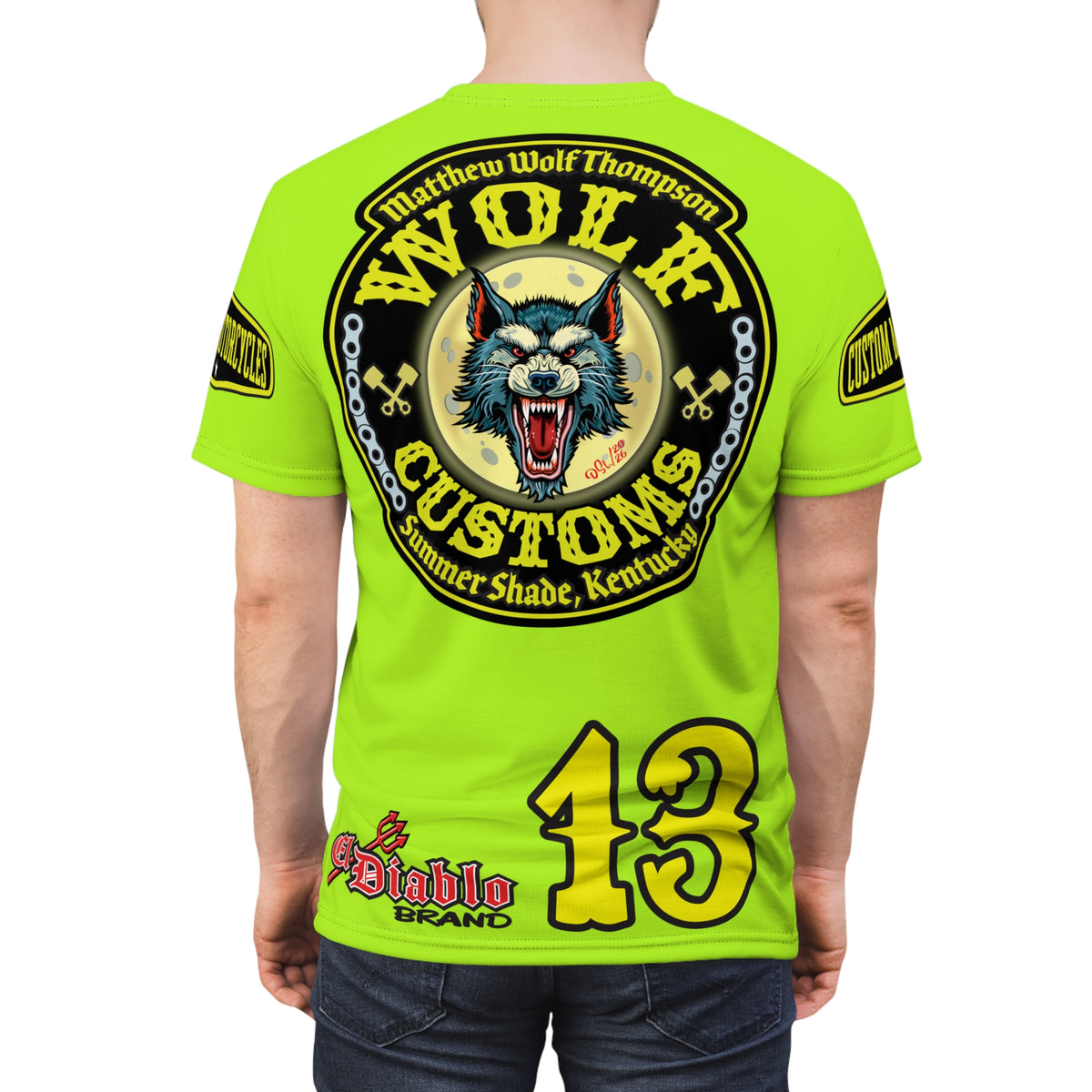 VERY SPECIAL MWT Wolf Customs Lumina Green XL HiViZ Graphics Super Tee —  The Best Biker Riding Tee EVER !!!