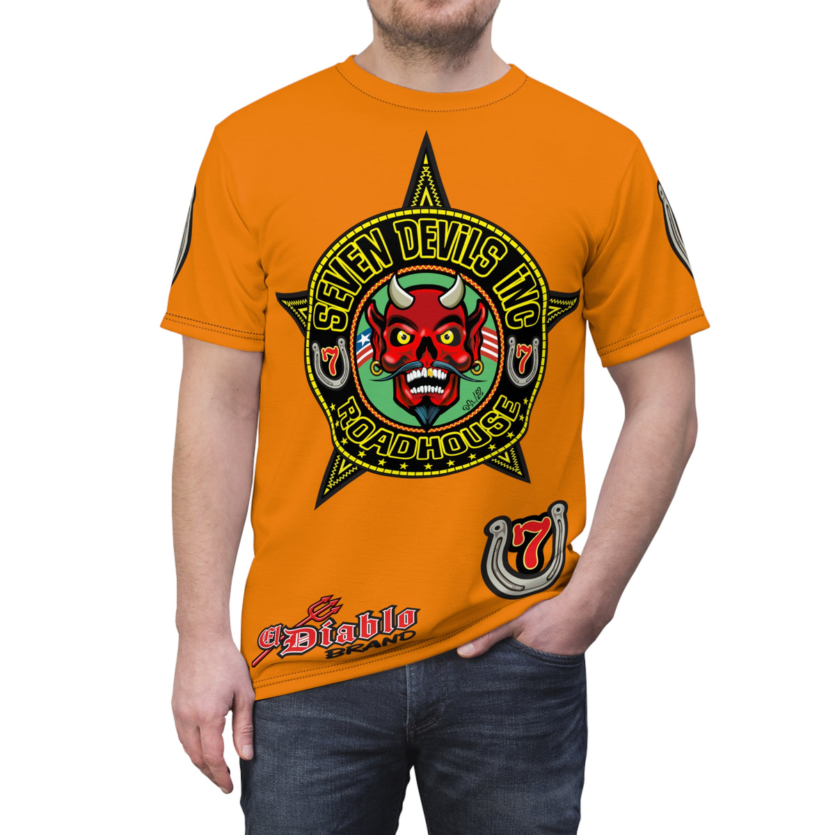 Seven Devils Road House (BLACK STAR HIVIZ LIMITED EDITION) Custom Super Riding Tee - Retro Devil Style Graphic Style