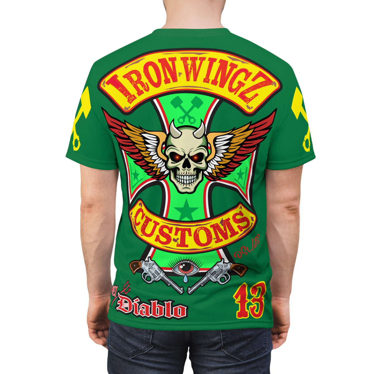 Iron WingZ Customs HIviz Graphic Super Tee, Edgy Streetwear, Customized Apparel, Gift for Bikers