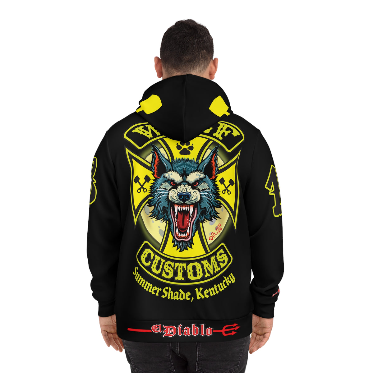 HoodZ Wolf Customs Motorcycle Hoodie — Vintage Biker Graphic Hooded Sweatshirt