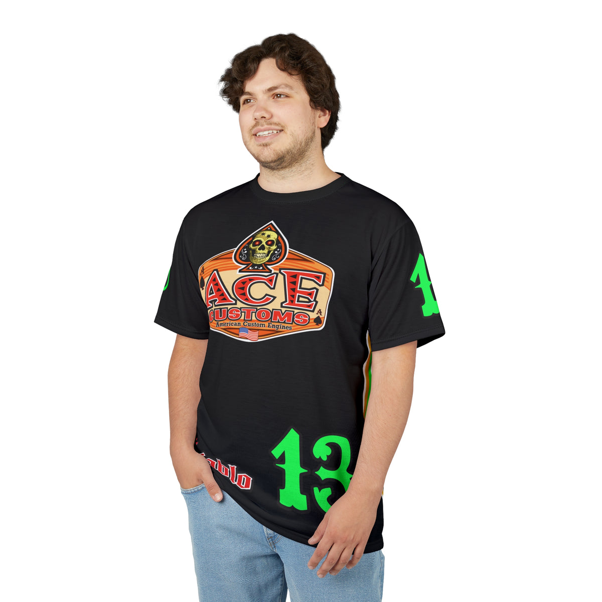 American Custom Engines ACE - Super HiViz Ace of Spades Lumina Green Back  EXTRA LARGE HiViz  Graphics