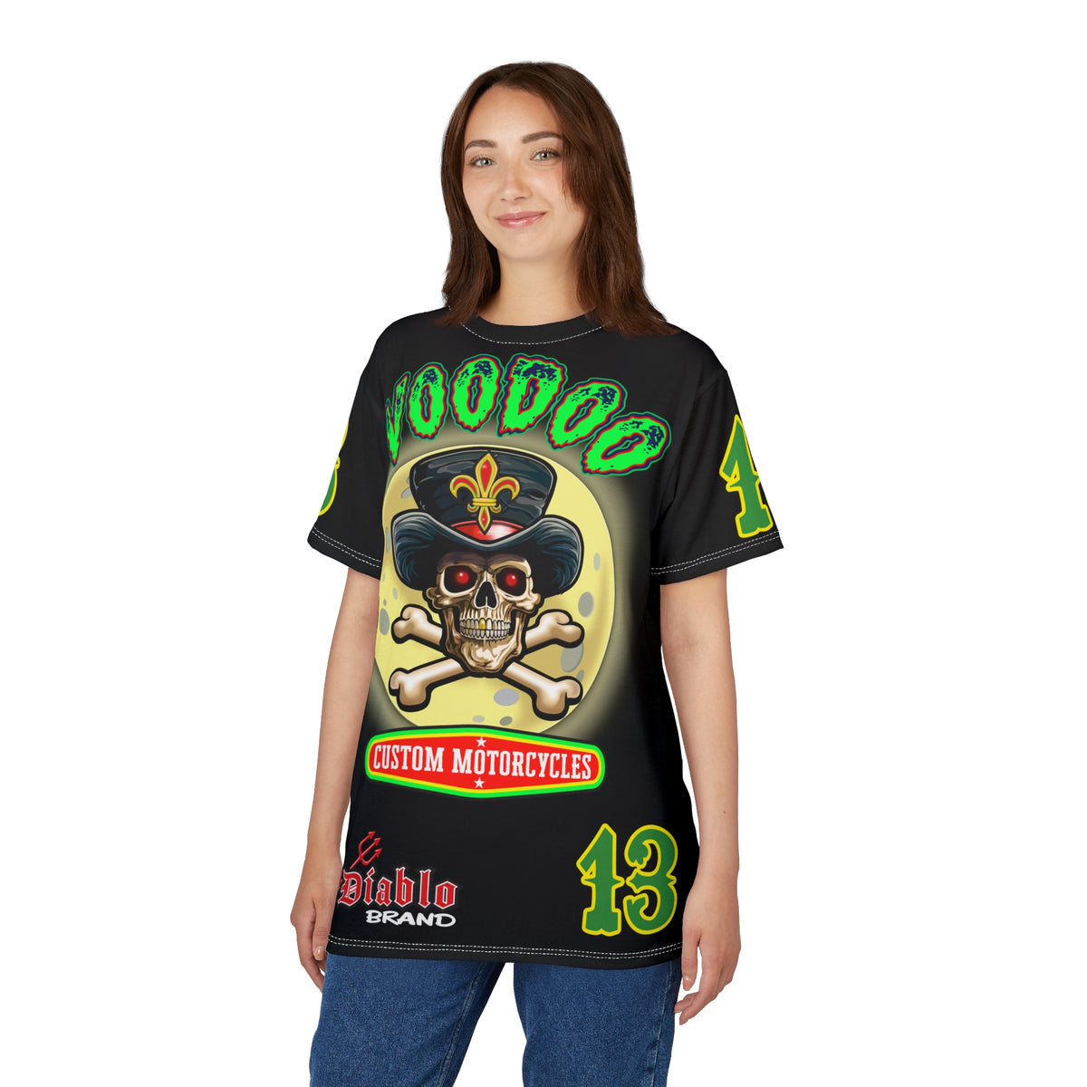 Voodoo Skull Motorcycle HiViz Super Tee, Unique High Colour Graphics Tee, Custom HiViZ Apparel