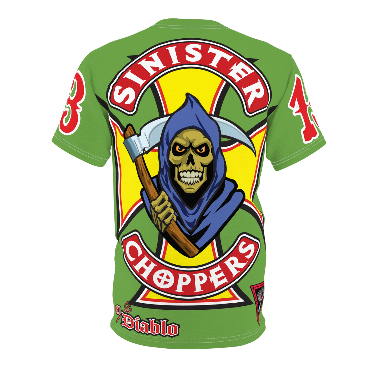 Sinister Choppers Reaper HiViz Super Tee - Unisex Skull Design for Bikers