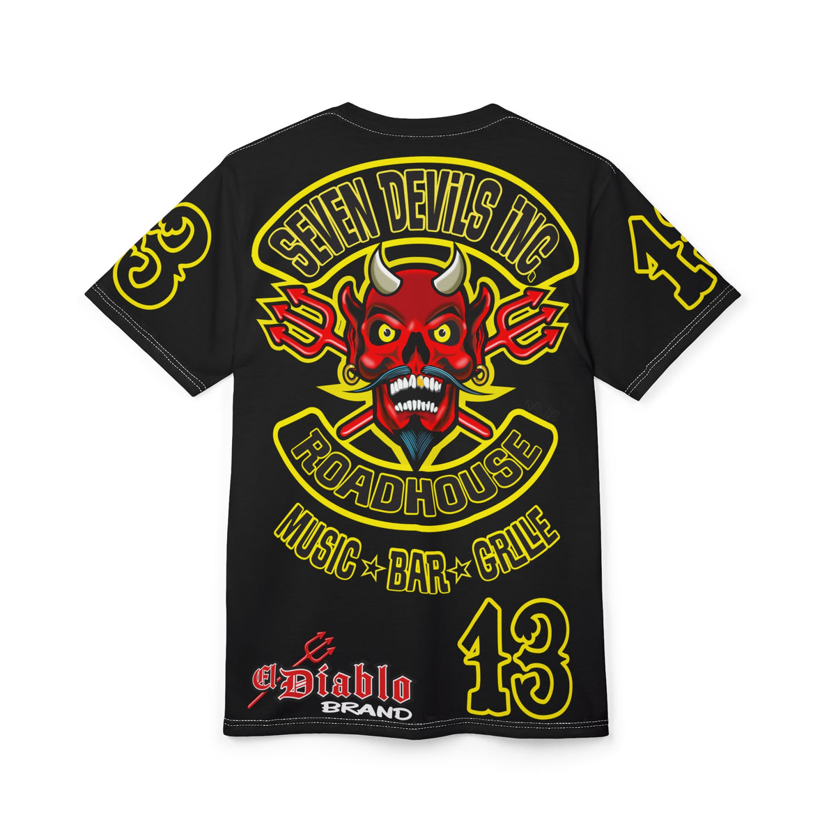 Seven Devils Inc. Roadhouse Black on Black Super Tee — Extreme Edgy Graphics - Bad Attitude Custom Biker Riding Gear
