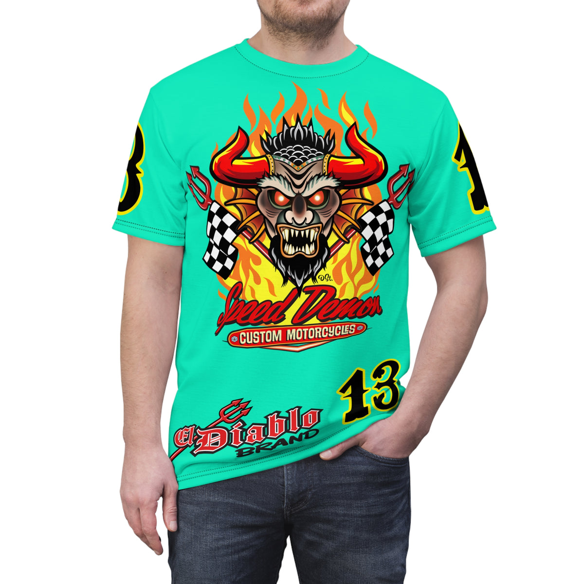 Speed Demon Customs Teal HiViZ Super Tee — Extreme Edgy Graphics - Bad Attitude Custom Biker Riding Gear