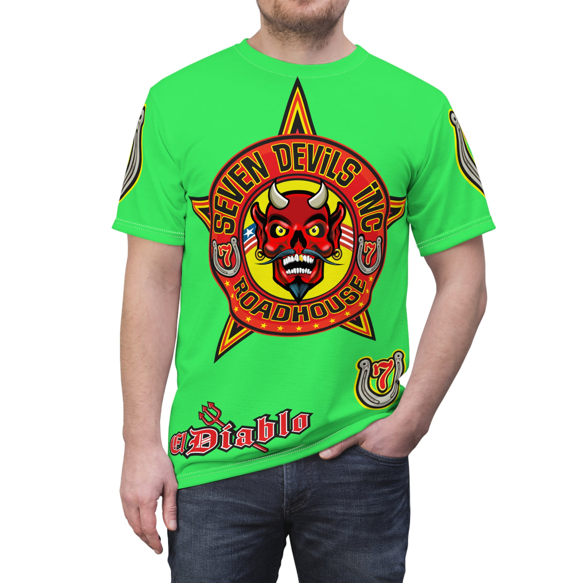 Very Special Seven Devils Inc. Roadhouse HiViZ Graphic Tee - Custom Motorcycle Riding Super Tee, Edgy Streetwear Perfect Fit & Comfort Biker Wear