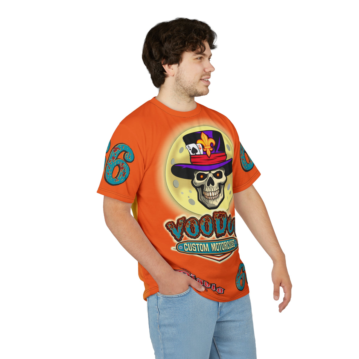 VooDoo Customs Tie Dye Orange Blast HiViz Graphic Tee – Unisex- Edgy Style for Bikers