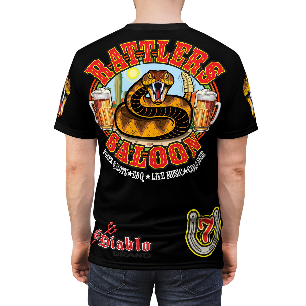 Rattlers Saloon  BADAZZ BLACK SUPER TEE — Vintage Biker 66 Graphic Shirt