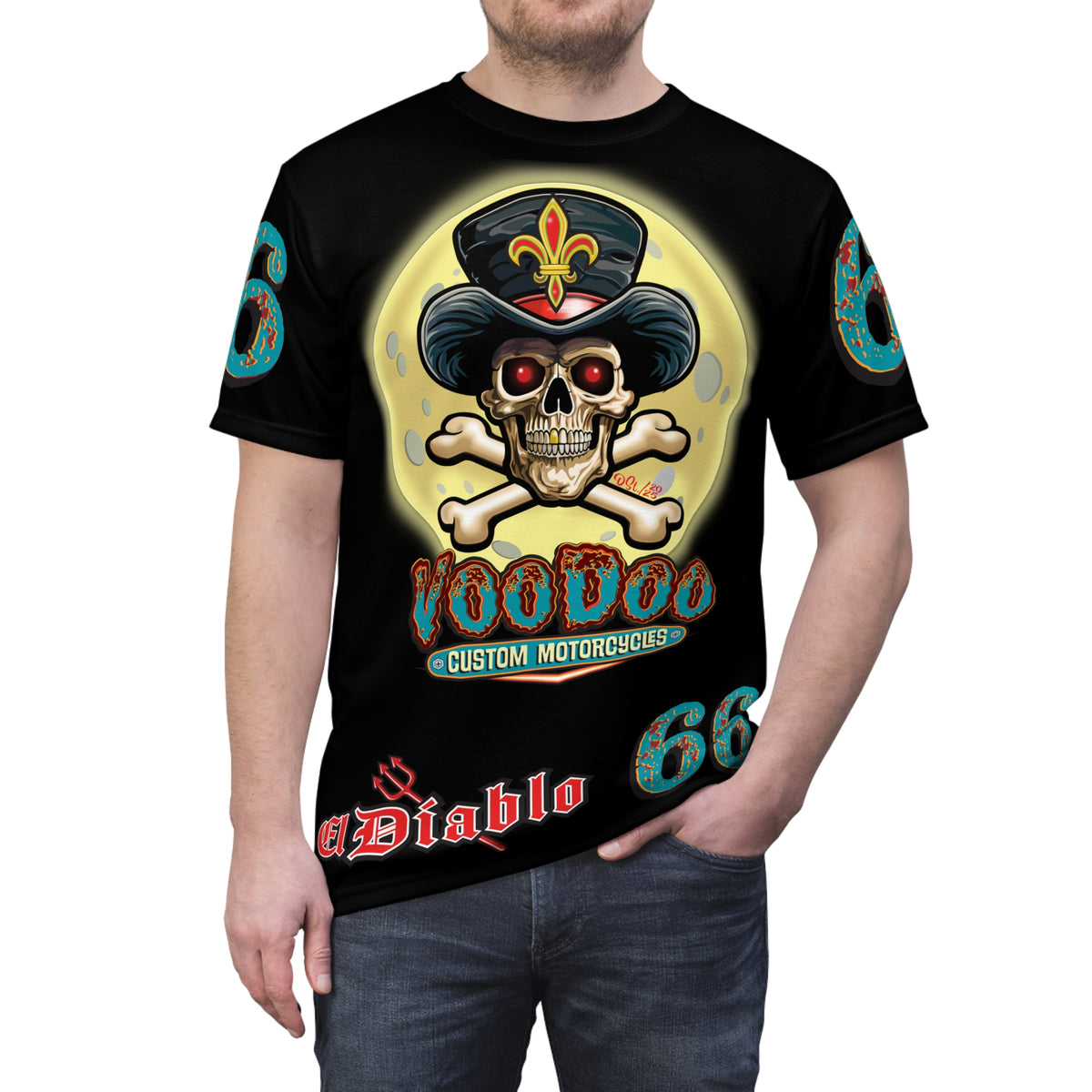 Voodoo Custom Motorcycles Unisex HiViz Tee, Edgy Graphic Shirt, Motorcycle Apparel, Skull T-Shirt, Perfect for Bikers