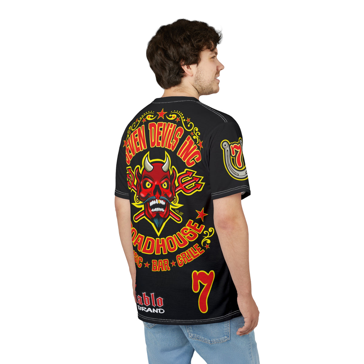 SRT Seven Devils RoadHouse Custom Super Riding Tee - Retro Devil Style Graphic Style