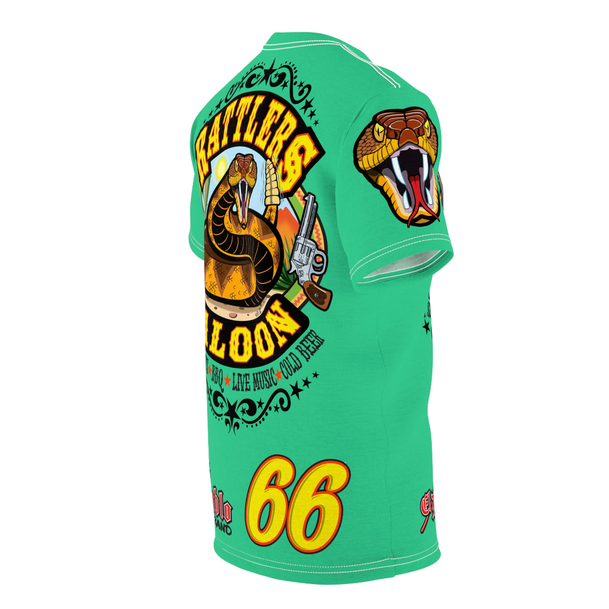 Rattlers Saloon Snake Logo Tee — Vintage Biker 66 Graphic Shirt