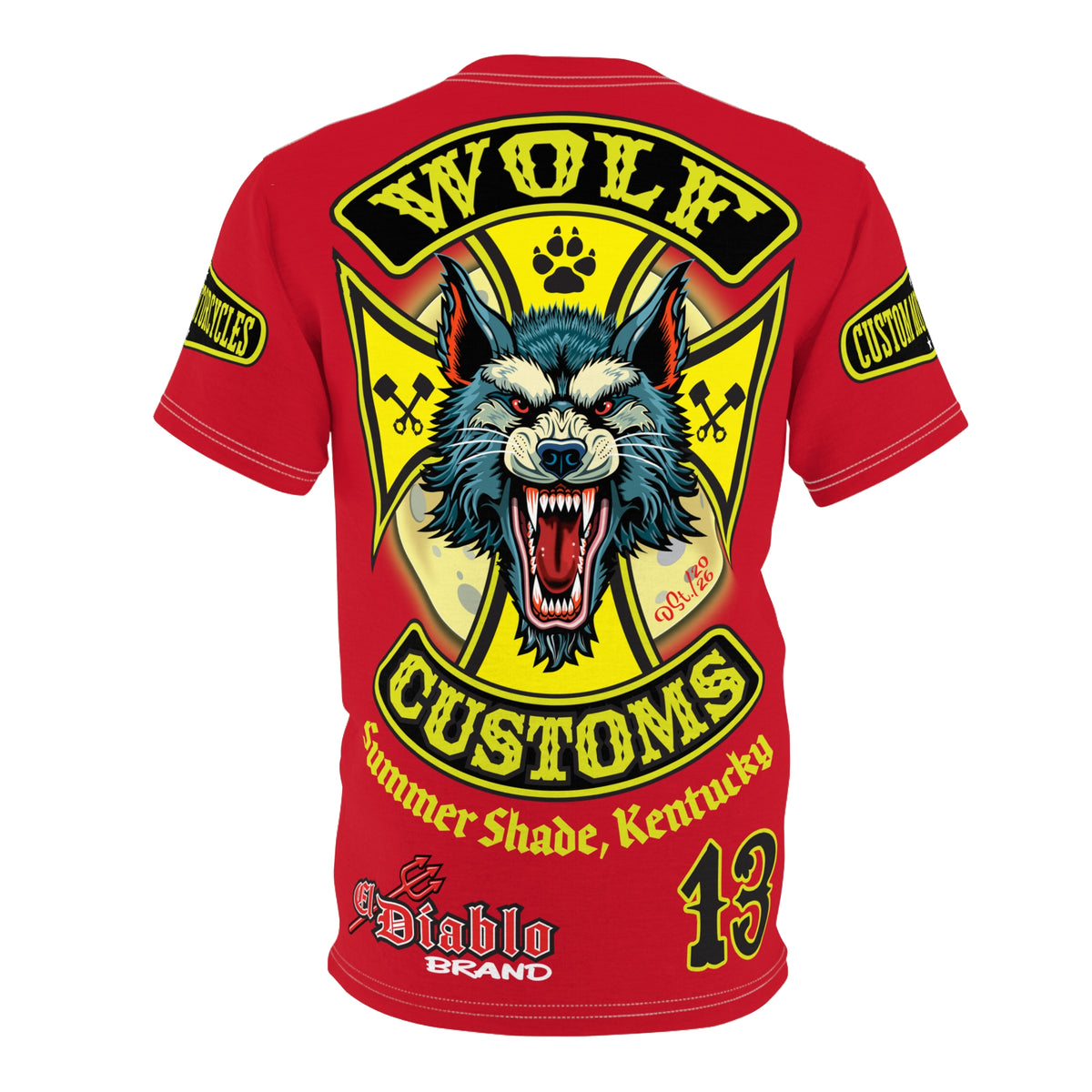 MWT Wolf Customs 13 Black & Lumina Graphics -- Super Riding Tee — Retro Motorcycle Builder Shirt, The Best Biker Riding Tee EVER !!!