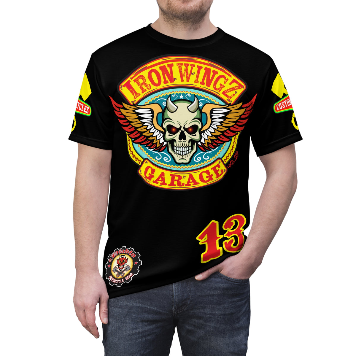 Iron WingZ Customs HIviz Graphic Super Tee, Edgy Streetwear, Customized Apparel, Gift for Bikers