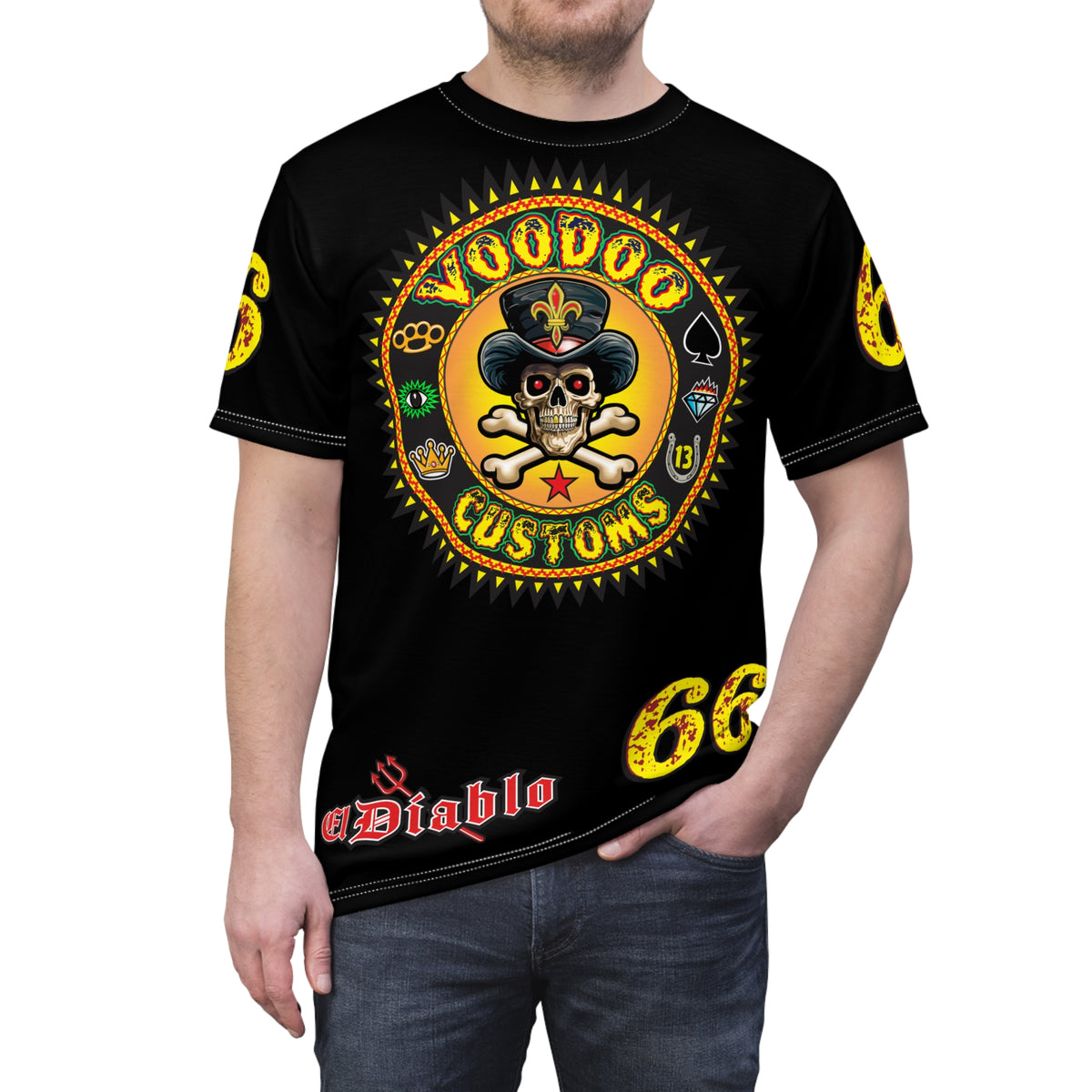 Voodoo Custom Motorcycles Black Magic HiViz Tee, Edgy Graphic Biker Shirt
