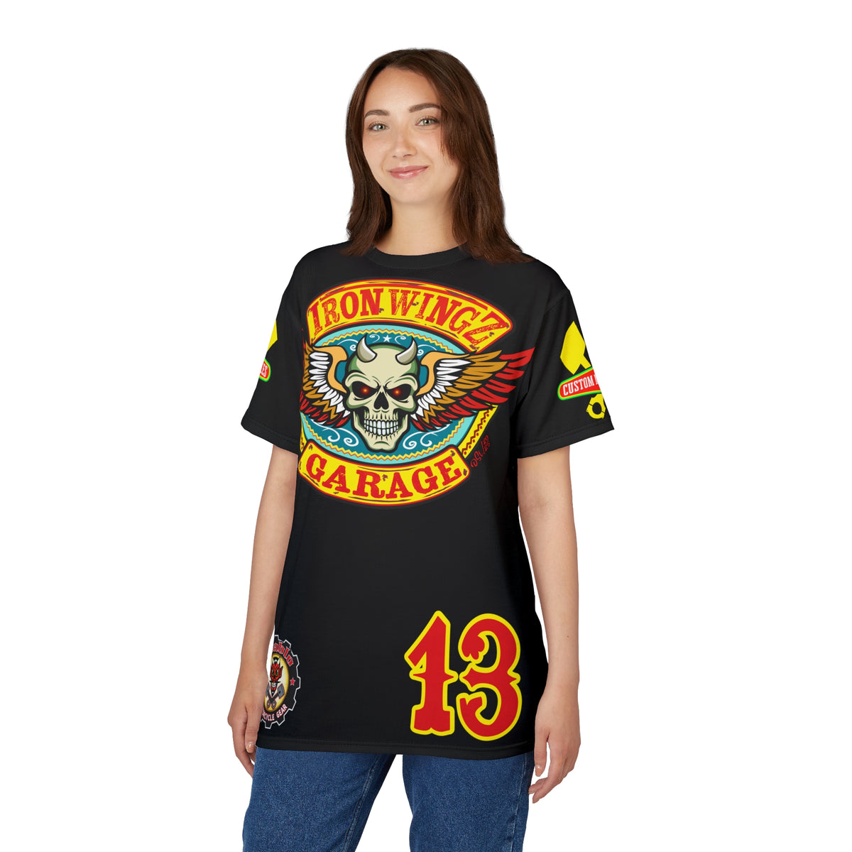 Iron WingZ Customs HIviz Graphic Super Tee, Edgy Streetwear, Customized Apparel, Gift for Bikers