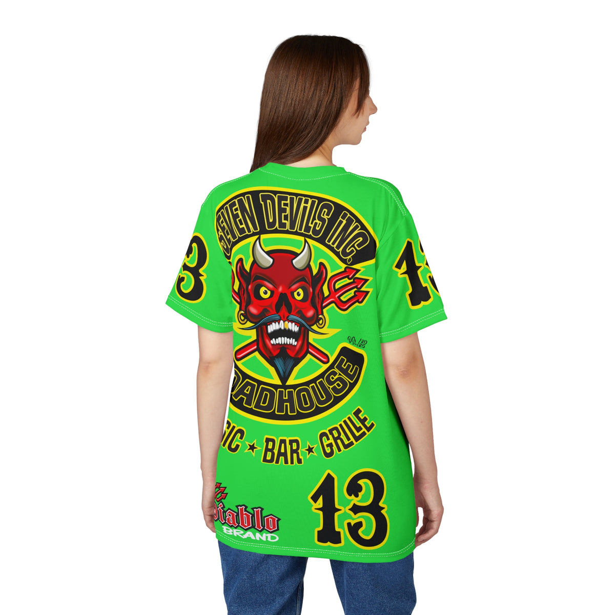 Very Special Seven Devils Inc. Roadhouse HiViZ Super Tee — Extreme Edgy Graphics - Bad Attitude Custom Biker Riding Gear