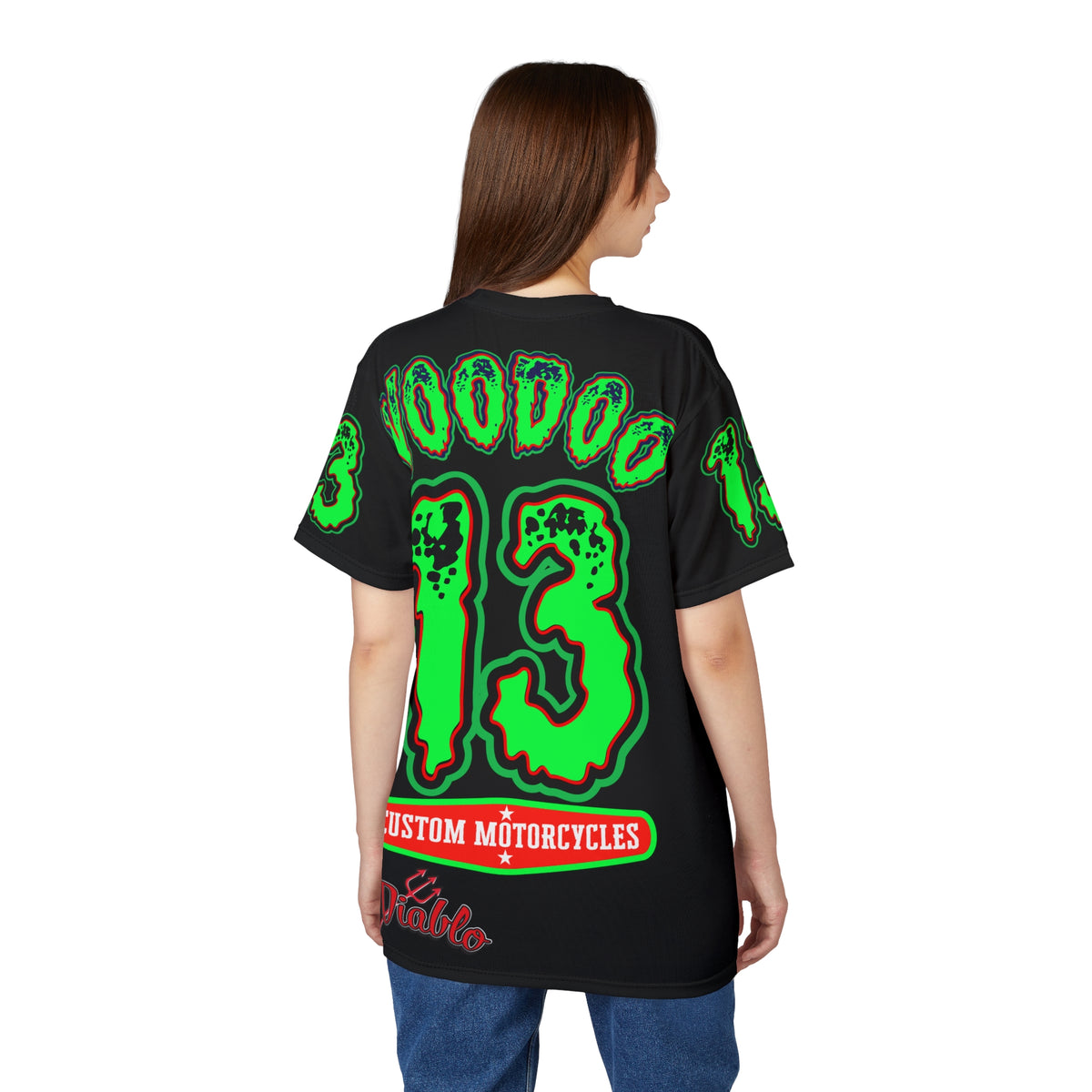 Voodoo Lucky 13 Motorcycle HiViz Super Tee, Unique Graphic Tee, Custom Riding Apparel