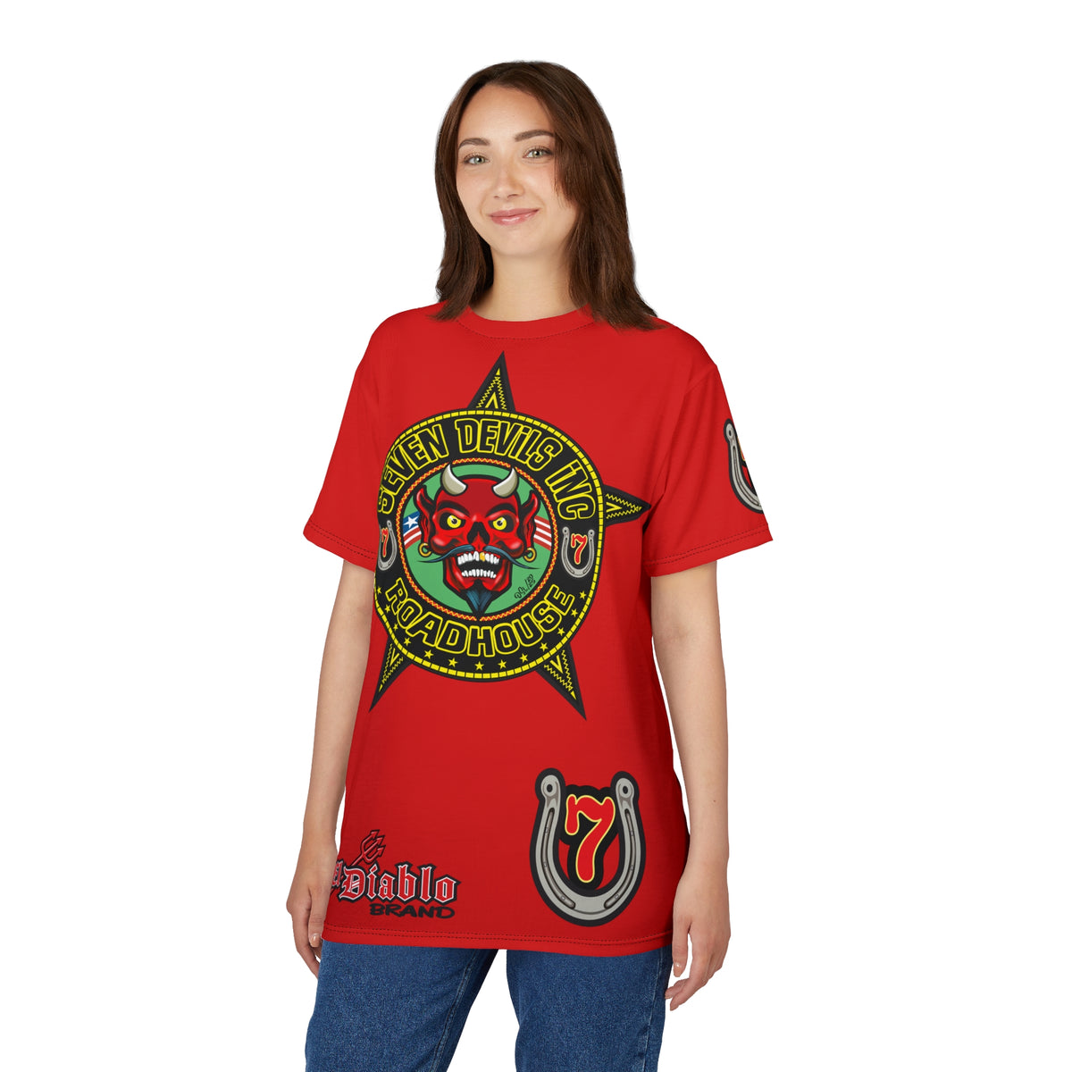Seven Devils Road House (BLACK STAR HIVIZ LIMITED EDITION) Custom Super Riding Tee - Retro Devil Style Graphic Style