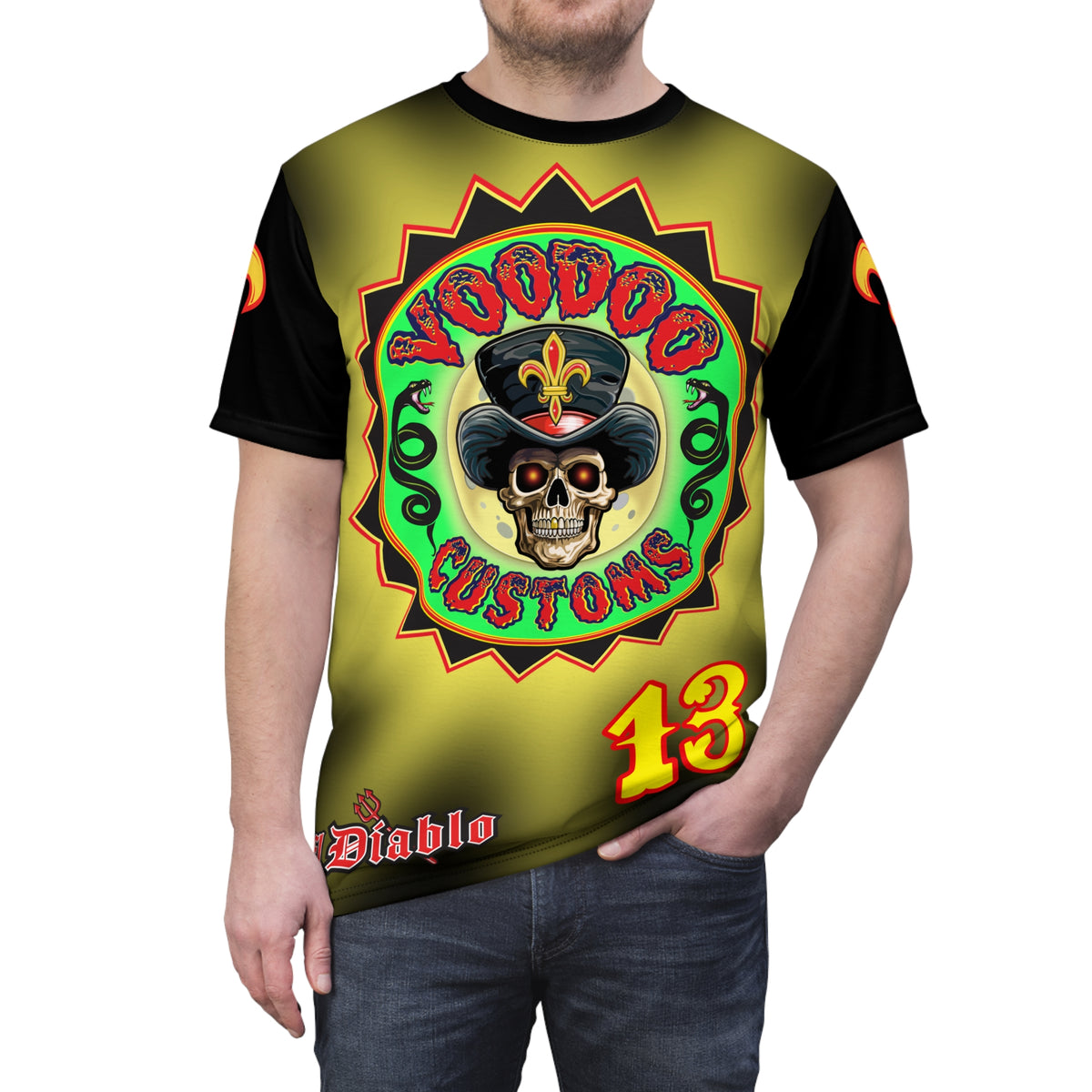 VooDoo Customs Tie Dye Black & Yelo Blast HiViz Super Tee for Harley Riders
