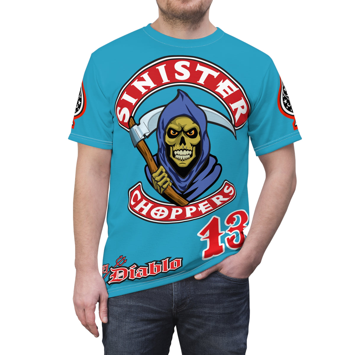 Sinister Choppers HiViz Custom Motorcycles- Electric Blue Reaper Super Tee - High Performance Riding Wear