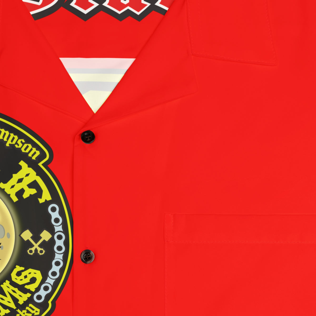 Big Bopper MWT Wolf Customs Motorcycle Hawaiian Shirt - Red "El Diablo" AOP