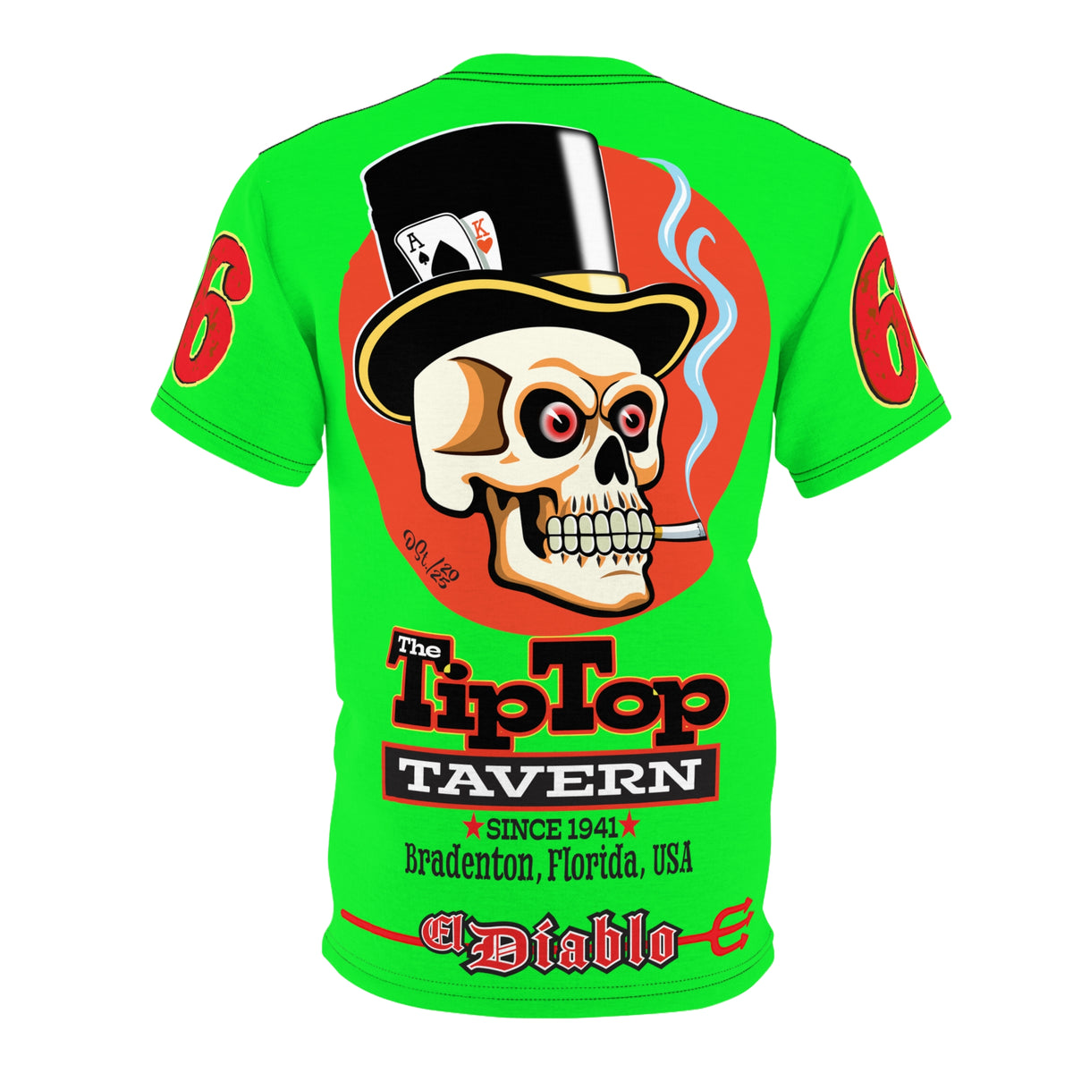 VERY SPECIAL Tip Top Tavern Dive Bar -HiViZ Lumina Green Super Riding Tee (*Limited Edition) - Florida's Best Dive Bar, Bikes Beers Babes & Bros. - Honouring Biker Bars