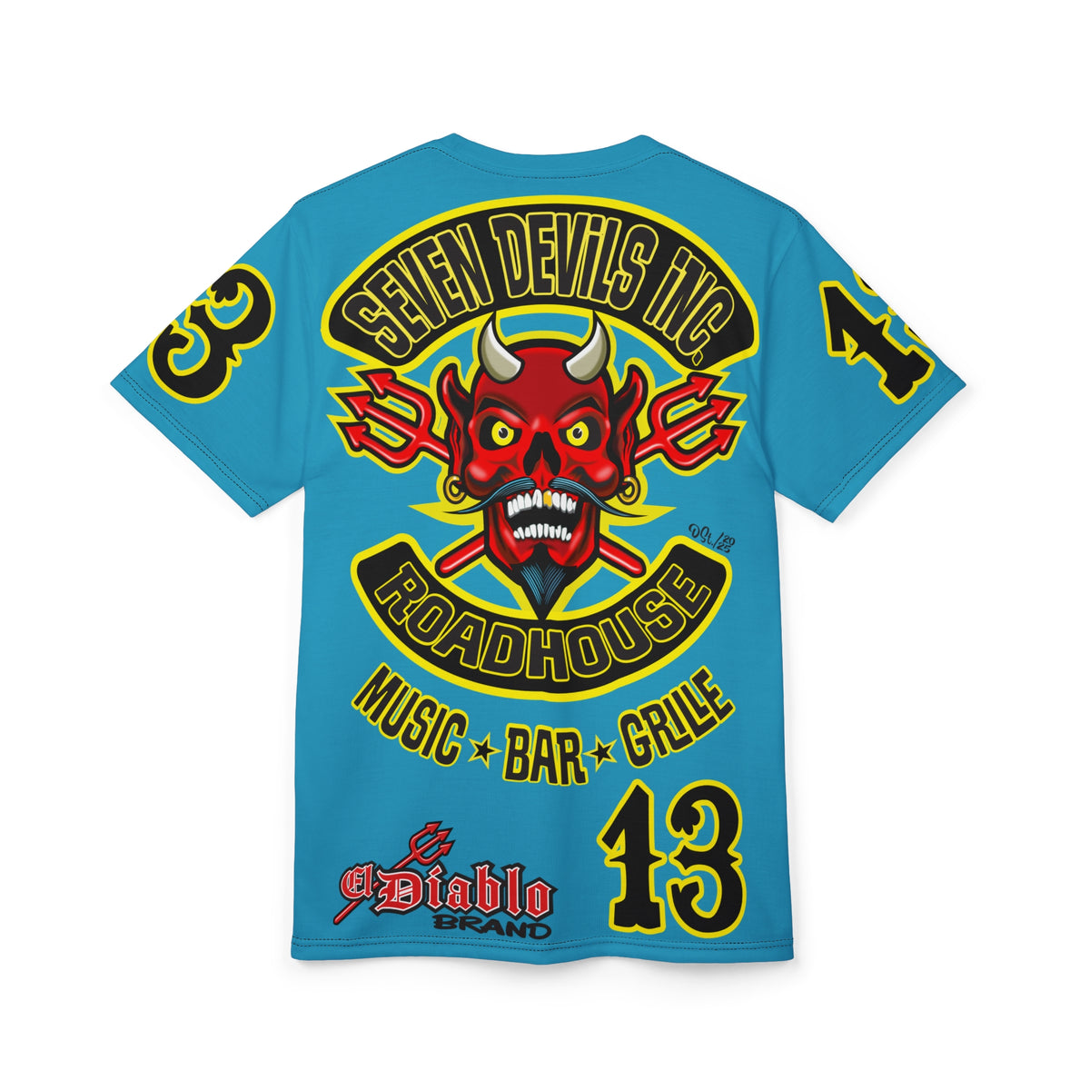 Seven Devils Inc. Roadhouse Bad in  Black Super Tee — Extreme Edgy Graphics - Bad Attitude Custom Biker Riding Gear