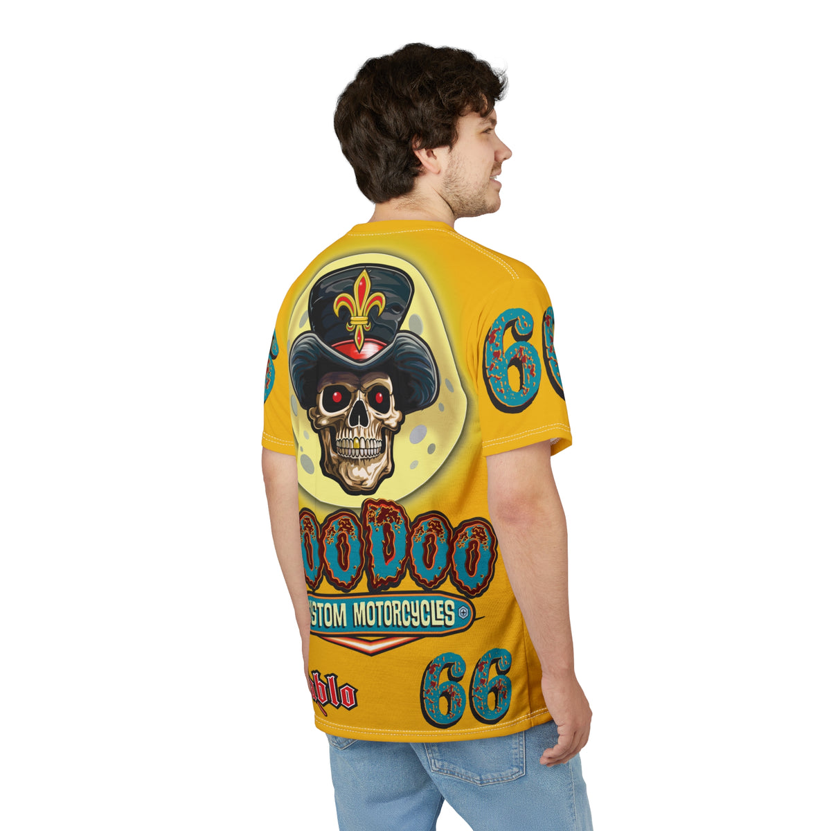 Voodoo Custom Motorcycles Unisex HiViz Tee, Edgy Graphic Shirt, Motorcycle Apparel, Skull T-Shirt, Perfect for Bikers