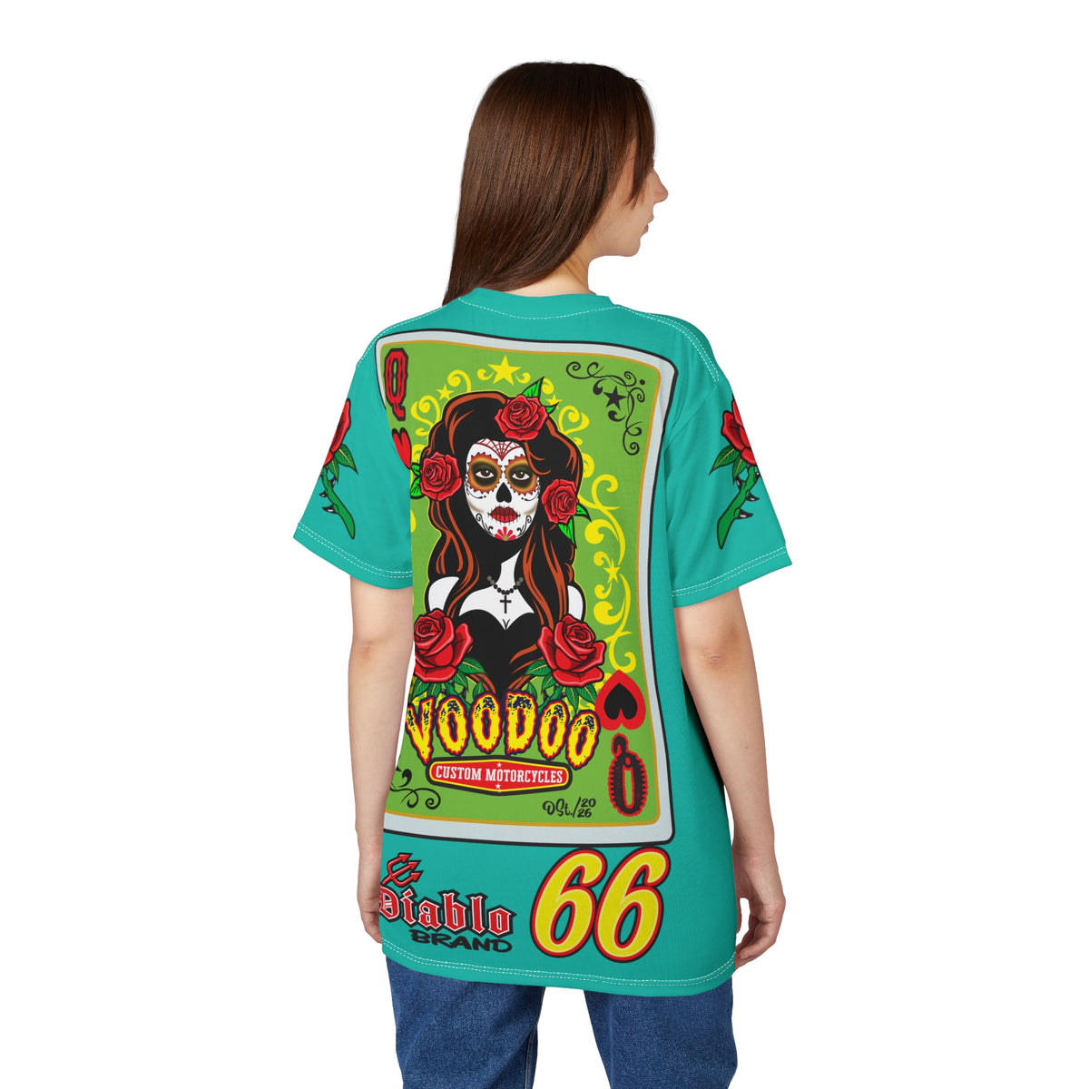 Copy of Voodoo Custom Motorcycles Tee — Queen of Hearts  Graphic Riding Super Tee