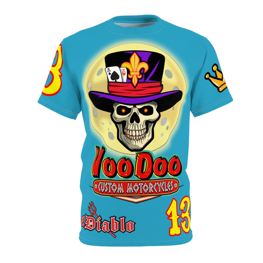 VooDoo Custom Motorcycles Electric Blue HiViz Unisex Graphic Biker Tee