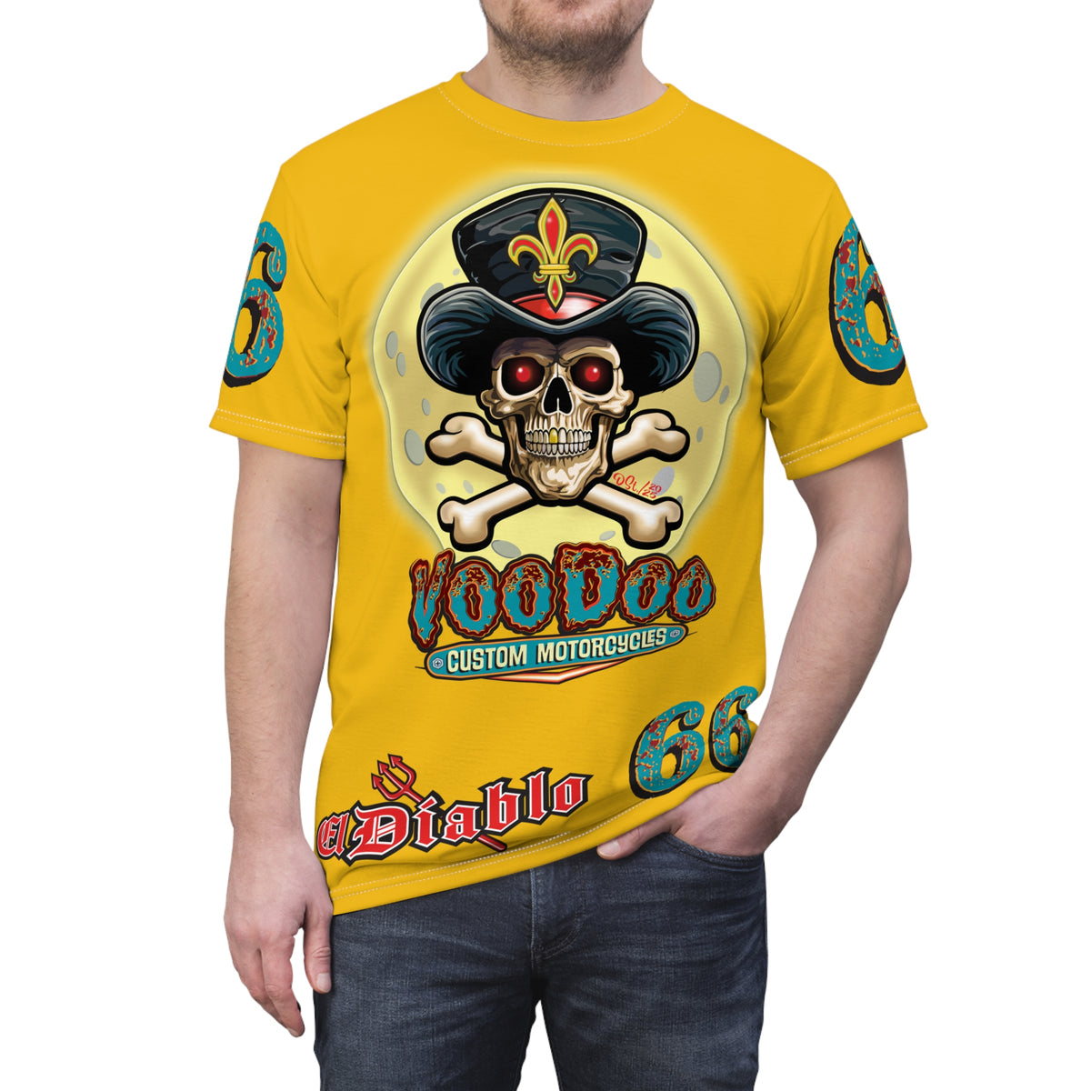 Voodoo Custom Motorcycles Unisex HiViz Tee, Edgy Graphic Shirt, Motorcycle Apparel, Skull T-Shirt, Perfect for Bikers