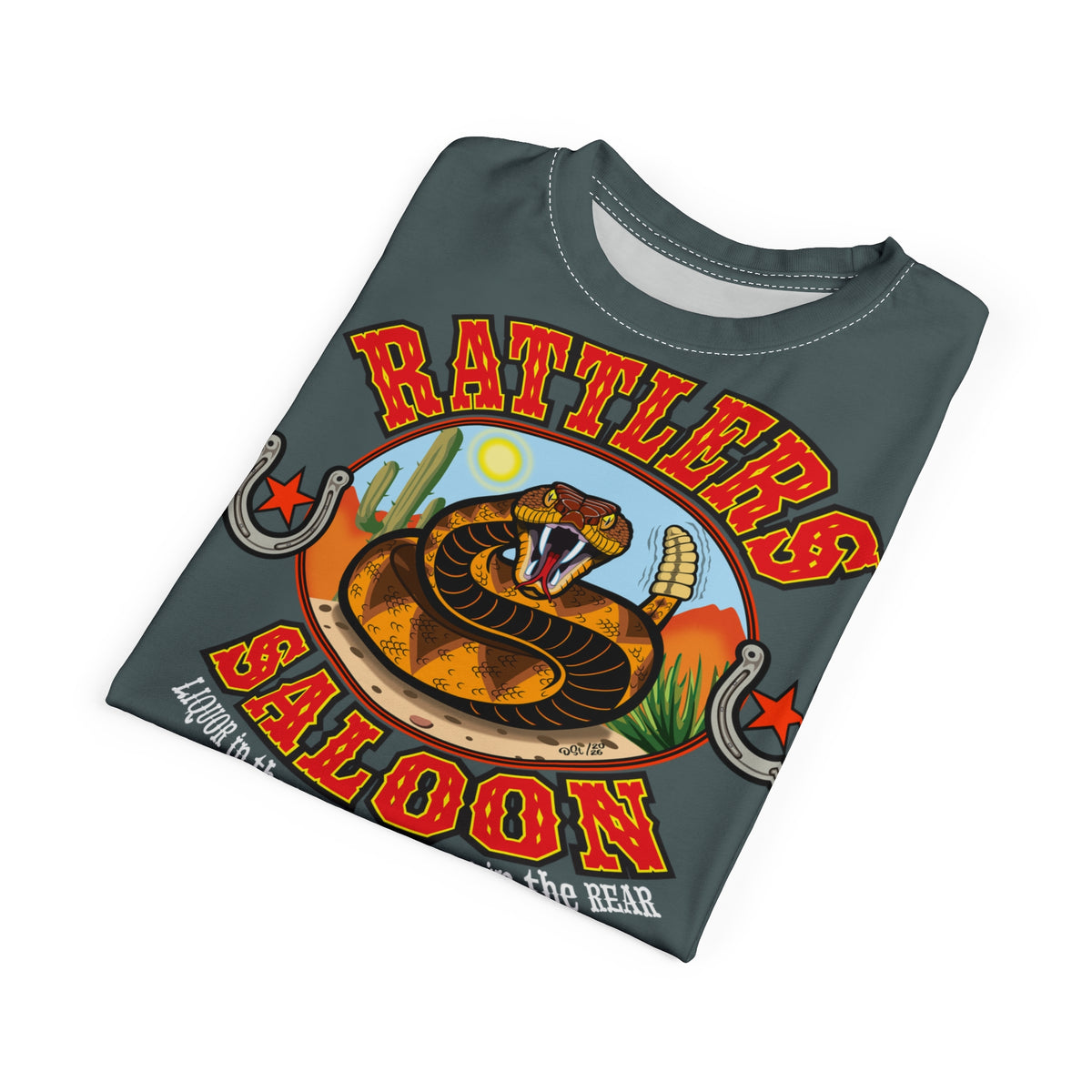 Rattlers Saloon  GREASY GREY SUPER TEE — Vintage Biker 66 Graphic Shirt