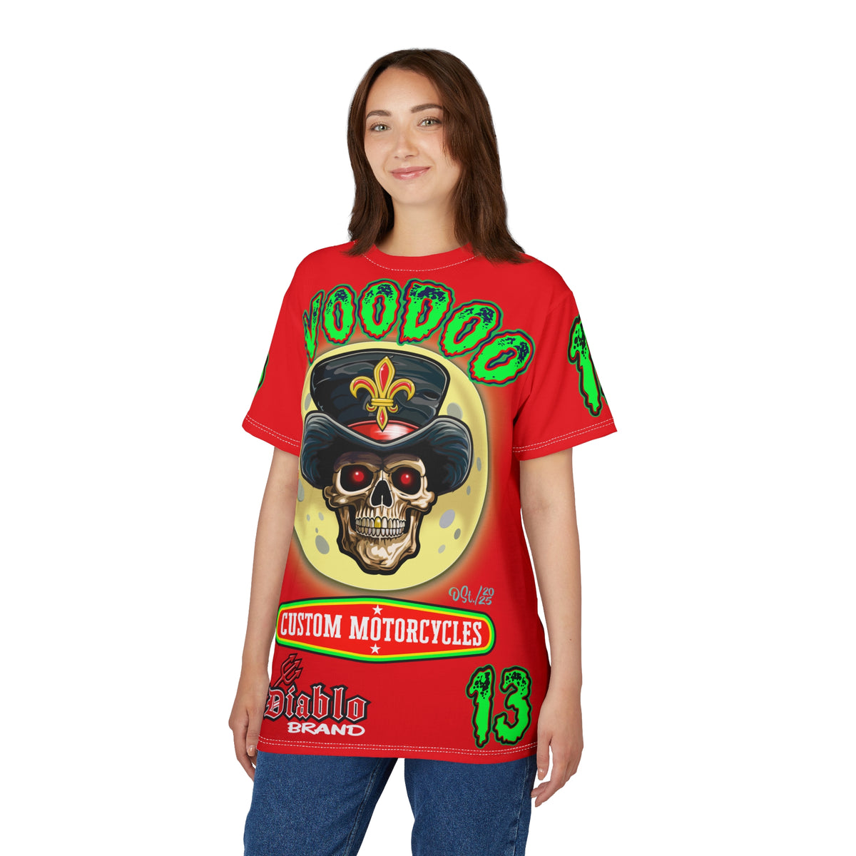Voodoo Custom Motorcycles HiViz Super Tee, Unique XL Graphics, Custom HiViz Apparel