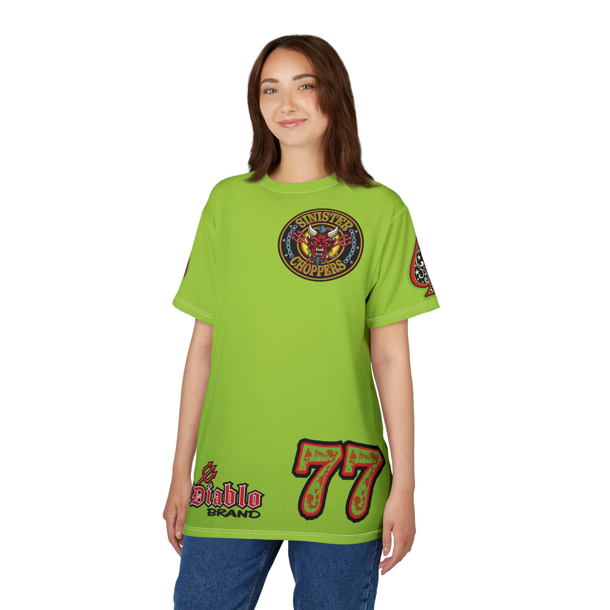 SRT Sinister Choppers HIVIZ GREEN SPECIAL SUPER RIDING TEE— Ride Cool, Look Cool in our Best Super Tee