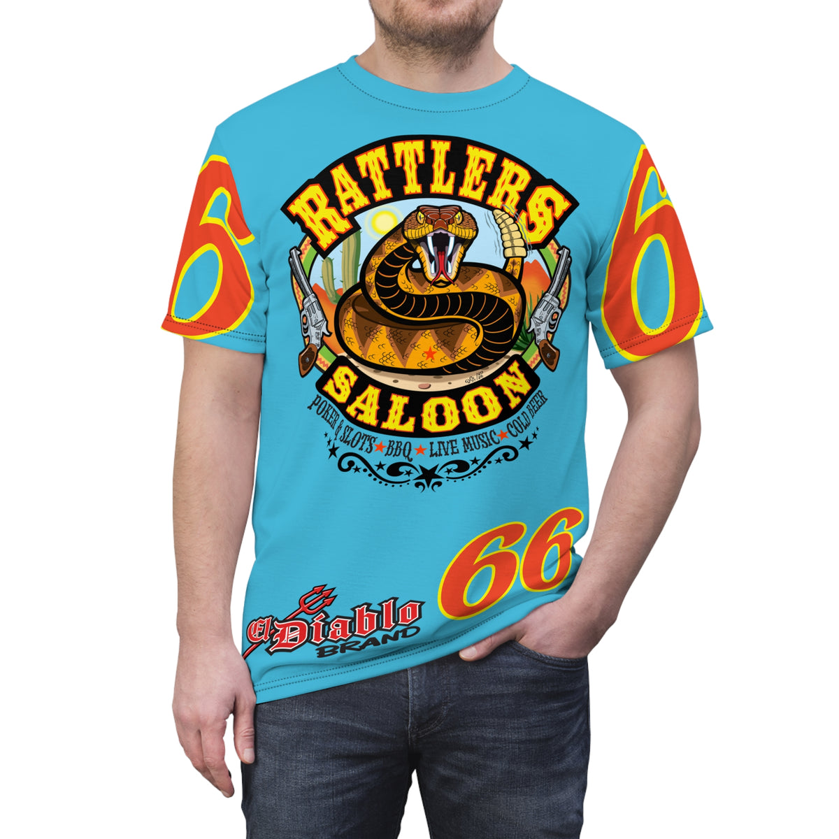 Rattlers Saloon ROUTE 66 SUPER TEE — Vintage Biker 66 Graphic Shirt