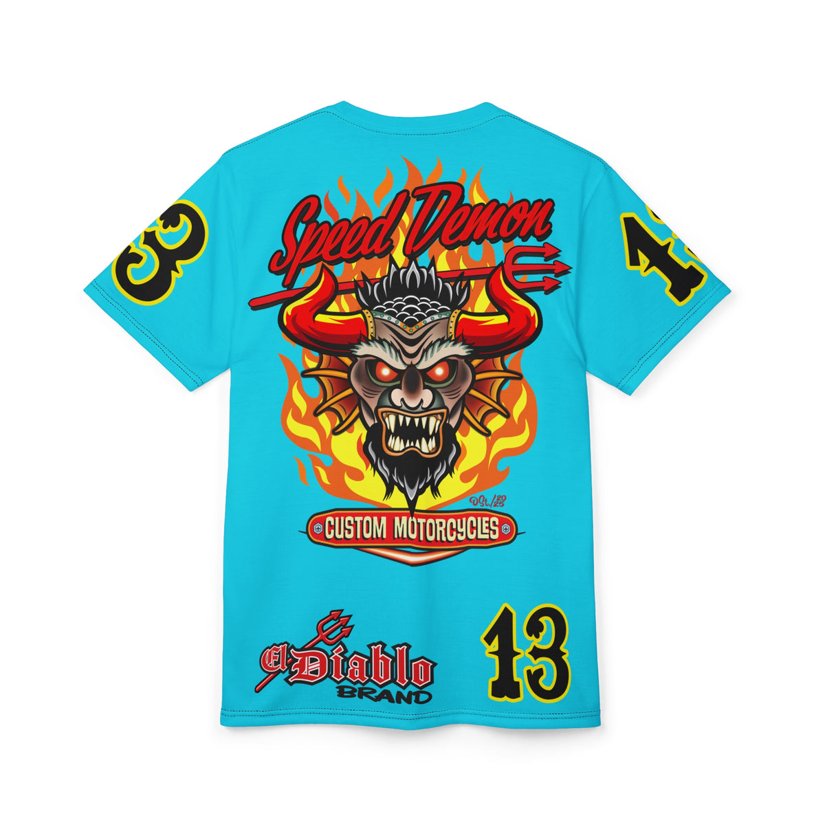 Speed Demon Customs Ice Blue Super Tee — Extreme Edgy Graphics - Bad Attitude Custom Biker Riding Gear
