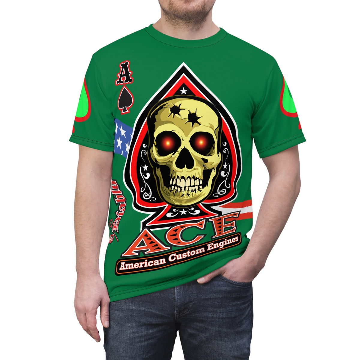 American Custom Engines ACE - Special Lumina Green  Ace of Spades Death Card High visibility Graphics