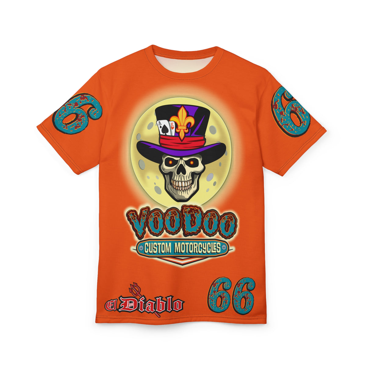 VooDoo Customs Tie Dye Orange Blast HiViz Graphic Tee – Unisex- Edgy Style for Bikers