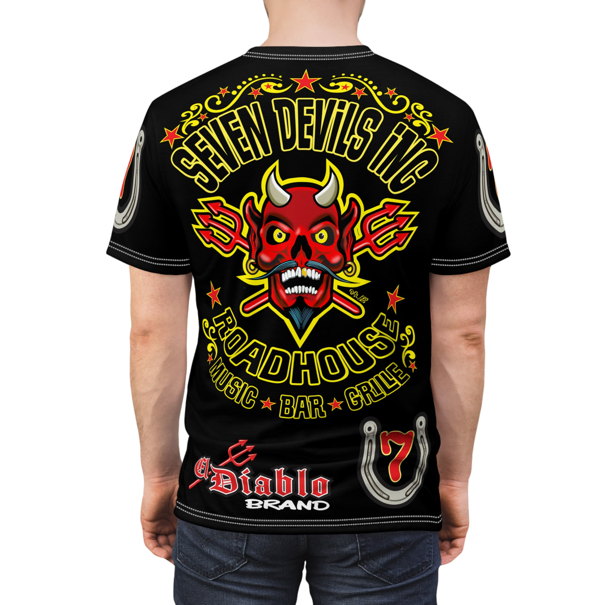 Seven Devils Road House (BLACK STAR LIMITED EDITION) Custom Super Riding Tee - Retro Devil Style Graphic Style